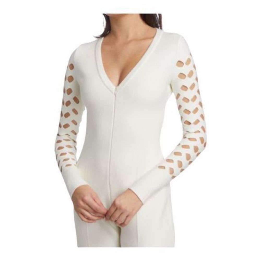 ALAIA CREAM cutout knit wide-leg jumpsuit size 8 NWT